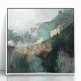 Contemporary Abstract Canvas – Deep Emerald Gold Accent Wall Art