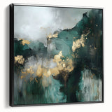 Contemporary Abstract Canvas – Deep Emerald Gold Accent Wall Art