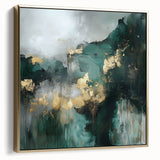 Contemporary Abstract Canvas – Deep Emerald Gold Accent Wall Art