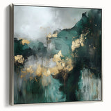 Contemporary Abstract Canvas – Deep Emerald Gold Accent Wall Art