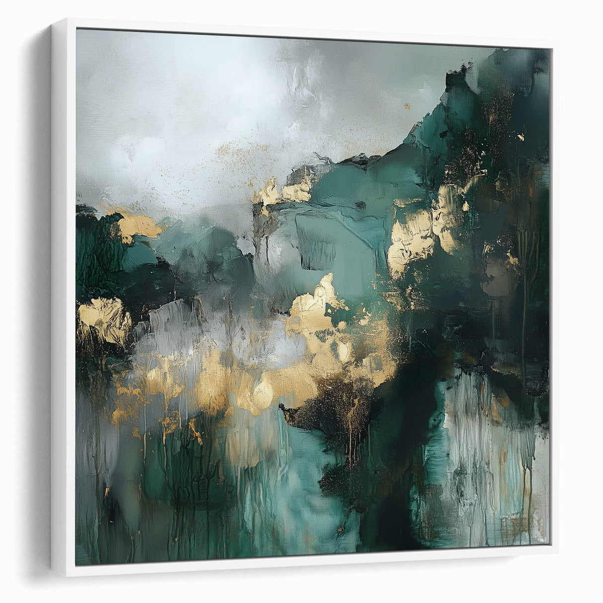 Contemporary Abstract Canvas – Deep Emerald Gold Accent Wall Art