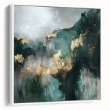 Contemporary Abstract Canvas – Deep Emerald Gold Accent Wall Art