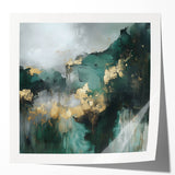 Contemporary Abstract Canvas – Deep Emerald Gold Accent Wall Art