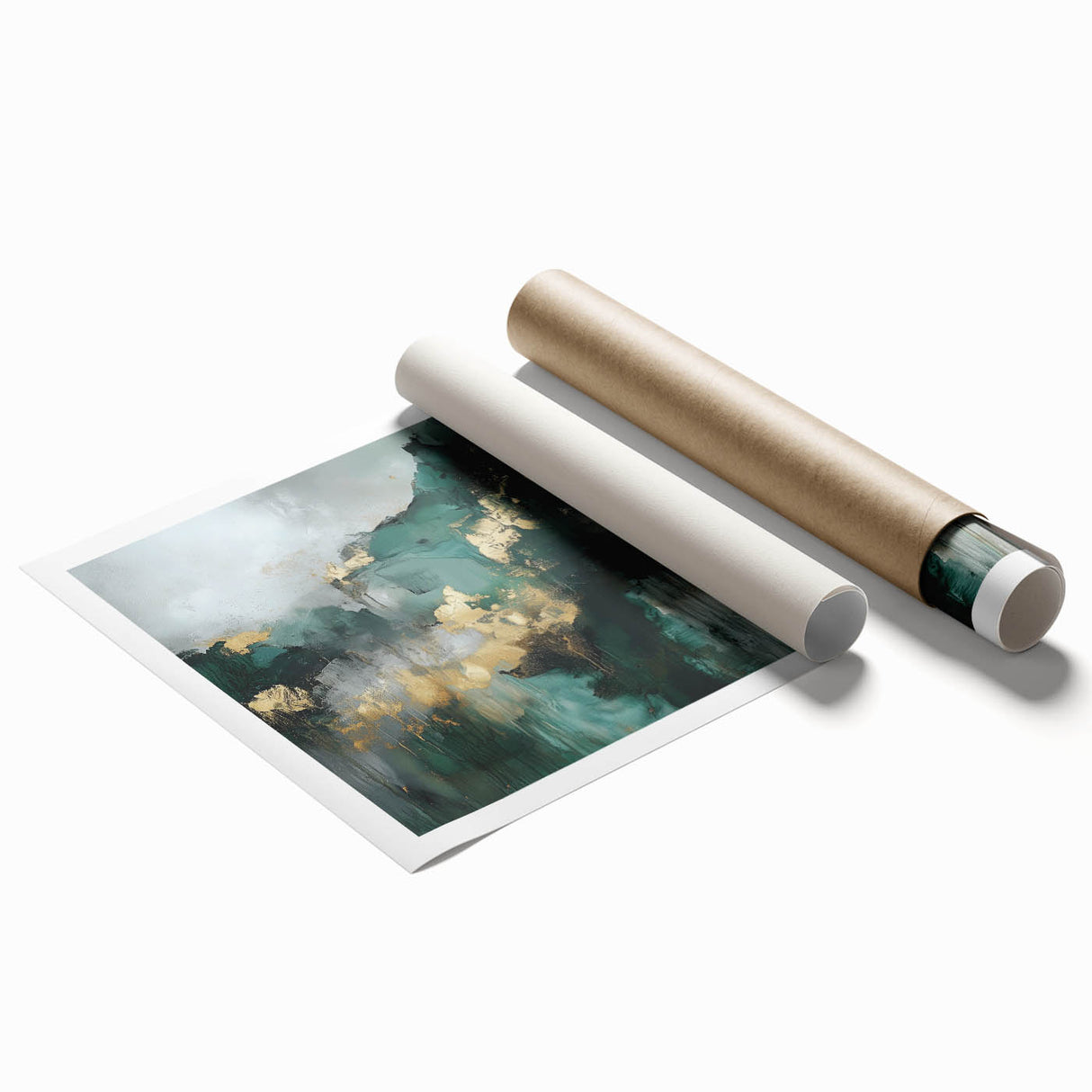 Contemporary Abstract Canvas – Deep Emerald Gold Accent Wall Art