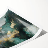 Contemporary Abstract Canvas – Deep Emerald Gold Accent Wall Art