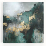 Contemporary Abstract Canvas – Deep Emerald Gold Accent Wall Art