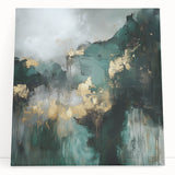 Contemporary Abstract Canvas – Deep Emerald Gold Accent Wall Art