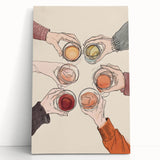 Large black and white stretched canvas depicting assorted kitchen utensils, ideal for kitchen wall art.