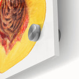 Mid-century modernist large abstract art print of assorted fruits in vibrant colors on acrylic glass.