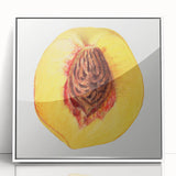 Art Deco poster featuring assorted fruits in bold colors on a white acrylic framed print, ideal for nursery wall art.