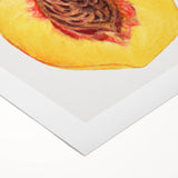 Art Deco style poster of assorted fruits in vibrant colors on rolled canvas, ideal for dining room wall art.