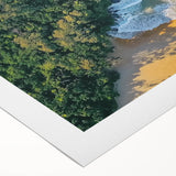 Rolled canvas print showcasing a serene beach landscape with vibrant colors and soft waves, elegantly packaged in a protective cardboard tube for easy shipping and display.