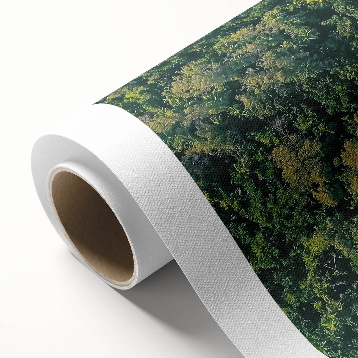 Rolled canvas print showcasing a serene beach landscape with vibrant colors and soft waves, securely packaged in a protective cardboard tube for shipping.