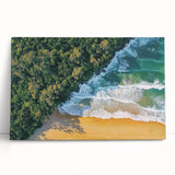 Landscape canvas print showcasing a serene beach scene with vibrant blue skies and gentle waves, ideal for coastal home decor. Perfect for adding a calming touch to any room.