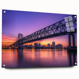 Acrylic landscape bridge model showcasing a side view design with visible pins, featuring a modern aesthetic with sleek lines and a vibrant color palette, ideal for architectural displays or home decor.