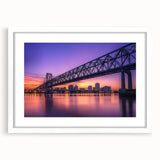 Landscape bridge frame with white matting showcased in a front view, highlighting its elegant design, perfect for enhancing any home or office decor.