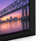 Close-up of a framed canvas showcasing a serene landscape bridge design with vibrant colors and intricate details, perfect for home décor. Ideal for nature enthusiasts.