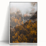 Art deco poster featuring a stylized autumn tree in orange and red tones on white acrylic, ideal for nursery wall art.