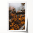 Autumn-themed floral art on rolled print, featuring warm orange and red tones, ideal for dining room wall decor.