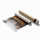 Extra large rolled print featuring autumnal floral art in muted earth tones, suitable as large living room wall art.