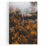 Large black and white stretched canvas featuring a minimalist autumn tree, ideal for kitchen wall art.