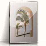 Mid-century modernist art depicting summer season in vibrant colors on silver-framed acrylic, suitable for nursery wall art.