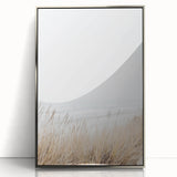 Mid-century modernist art featuring geometric shapes in pastel colors on a silver-framed acrylic print.