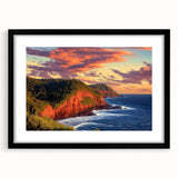 Framed landscape artwork displaying majestic cliffs in a black mat, perfect for home decor. Ideal for nature lovers seeking an elegant touch.