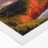 Vibrant rolled canvas art showcasing a stunning landscape with dramatic cliffs and a serene sky, perfect for adding a natural touch to home decor.