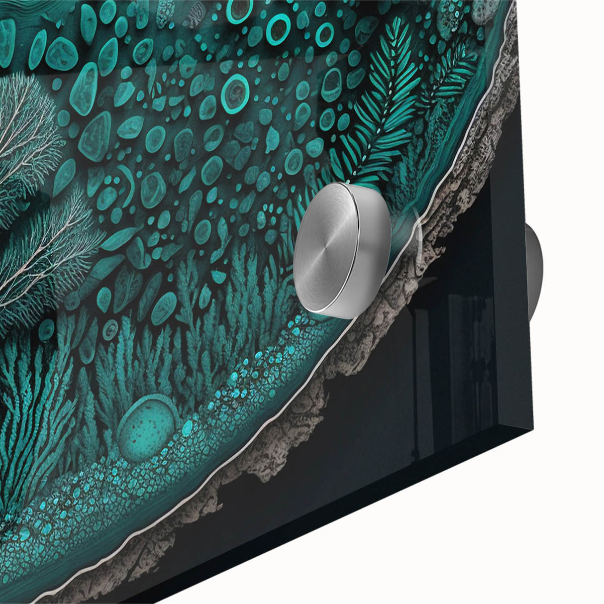 Close-up of vibrant abstract florals wall art featuring rich colors and intricate details, printed on acrylic glass, perfect for modern home decor.