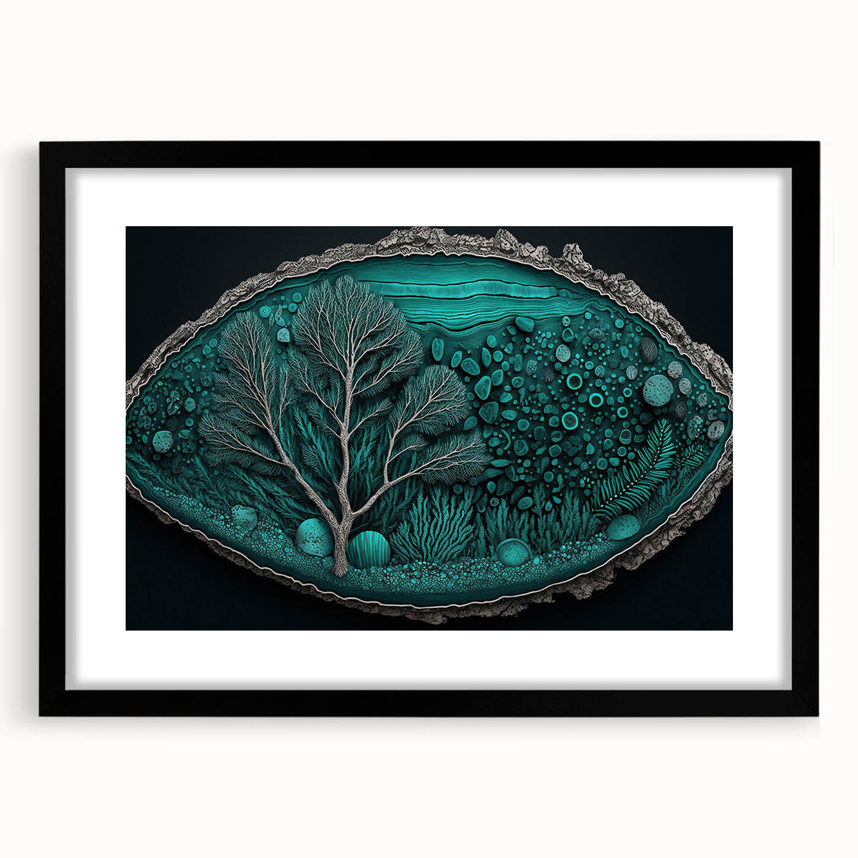 Abstract floral wall art framed in black with a mat, showcasing vibrant colors and intricate designs, perfect for home decor or modern art enthusiasts. This piece adds elegance and a touch of nature to any interior space.