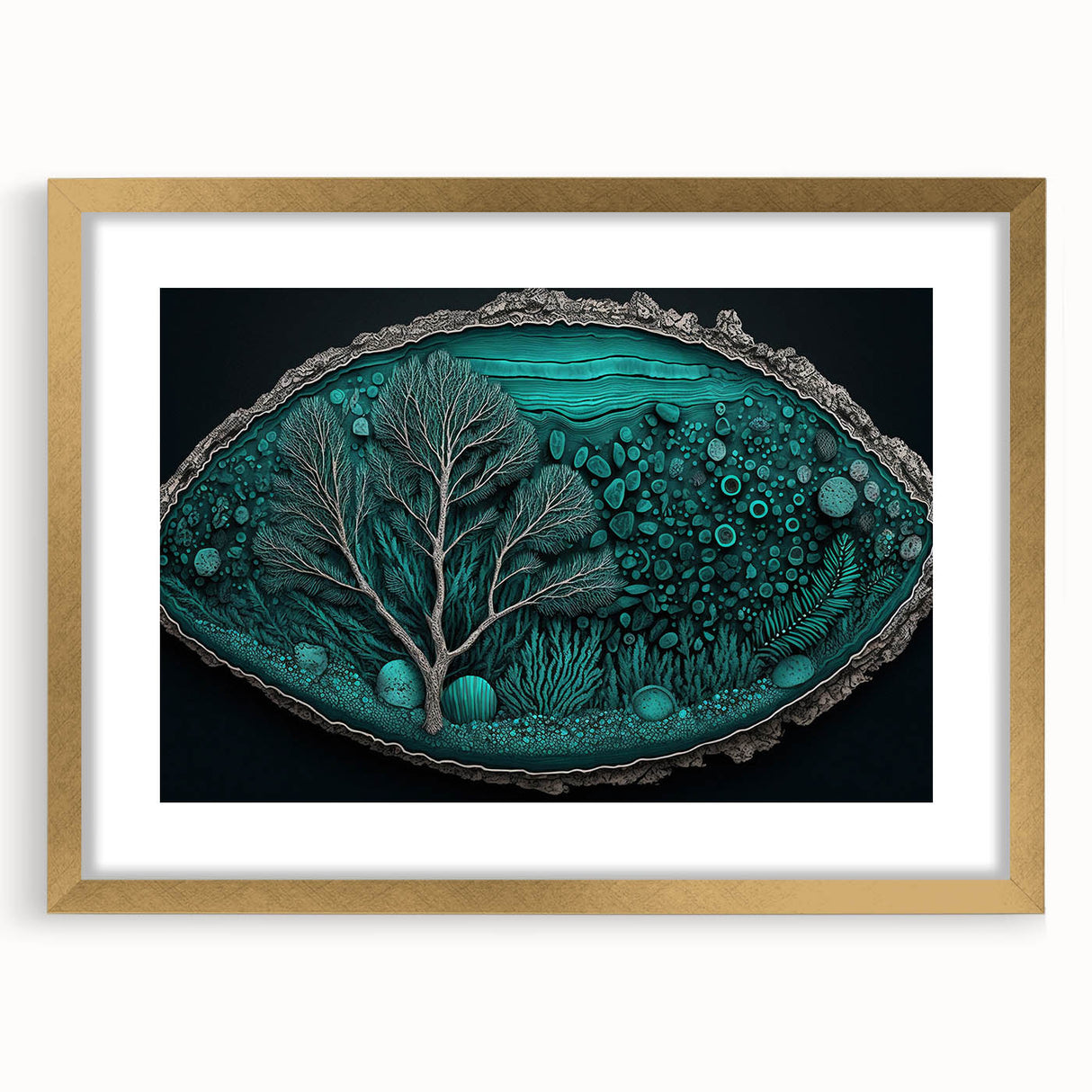 Abstract floral wall art featuring vibrant colors and intricate designs, framed in gold with a white mat, ideal for modern home decor. Perfect for adding elegance and style to any room.