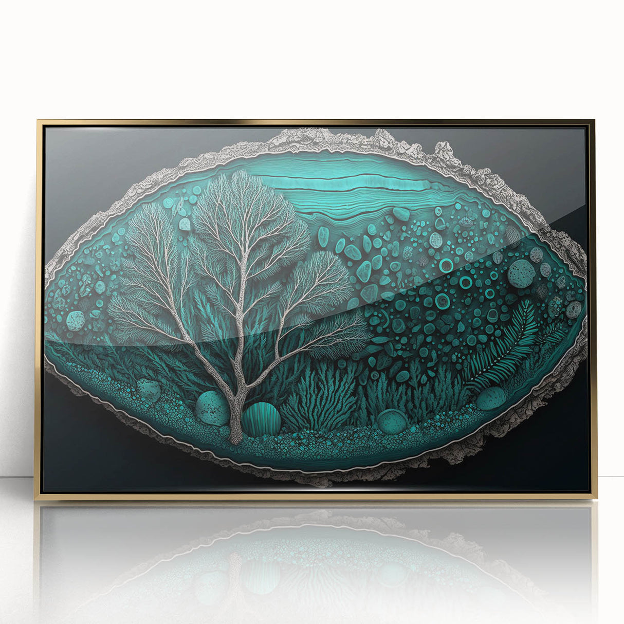 Framed abstract floral wall art showcasing vibrant colors and gold accents, perfect for enhancing modern home decor with a touch of elegance.