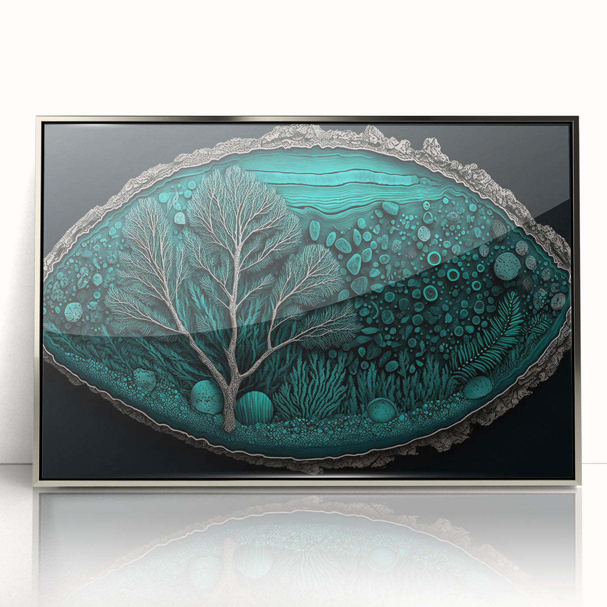 Framed acrylic wall art featuring abstract floral designs in vibrant colors, with a sleek silver frame, perfect for modern home decor and artistic interiors.