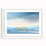 Abstract landscape wall art framed in white with a mat, showcasing soft earth tones and flowing shapes, perfect for modern home decor. Ideal for living rooms or offices.