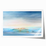 Abstract landscape wall art print showcasing vibrant colors of blue, orange, and green, rolled and ready for framing. Perfect for modern home decor.