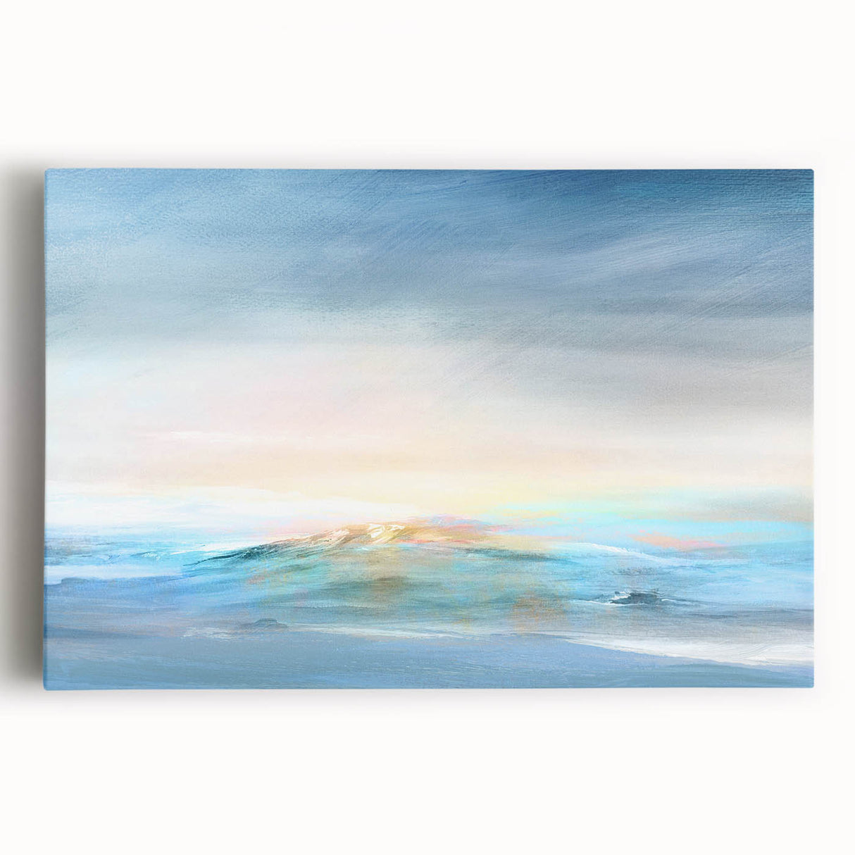 Abstract landscape wall art on stretched canvas, showcasing vibrant colors and flowing patterns. Perfect for modern decor, adding a touch of artistic elegance to any room.