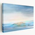 Abstract landscape wall art on stretched canvas, showcasing vibrant colors and dynamic brushstrokes, ideal for modern home decor, viewed from the side.
