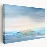 Abstract landscape wall art on stretched canvas, showcasing vibrant colors and dynamic brushstrokes, ideal for modern home decor, viewed from the side.