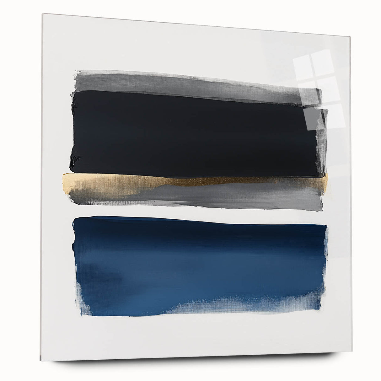 Minimalist Abstract Wall Art – Navy, Gray & Gold Geometric Brushstrokes
