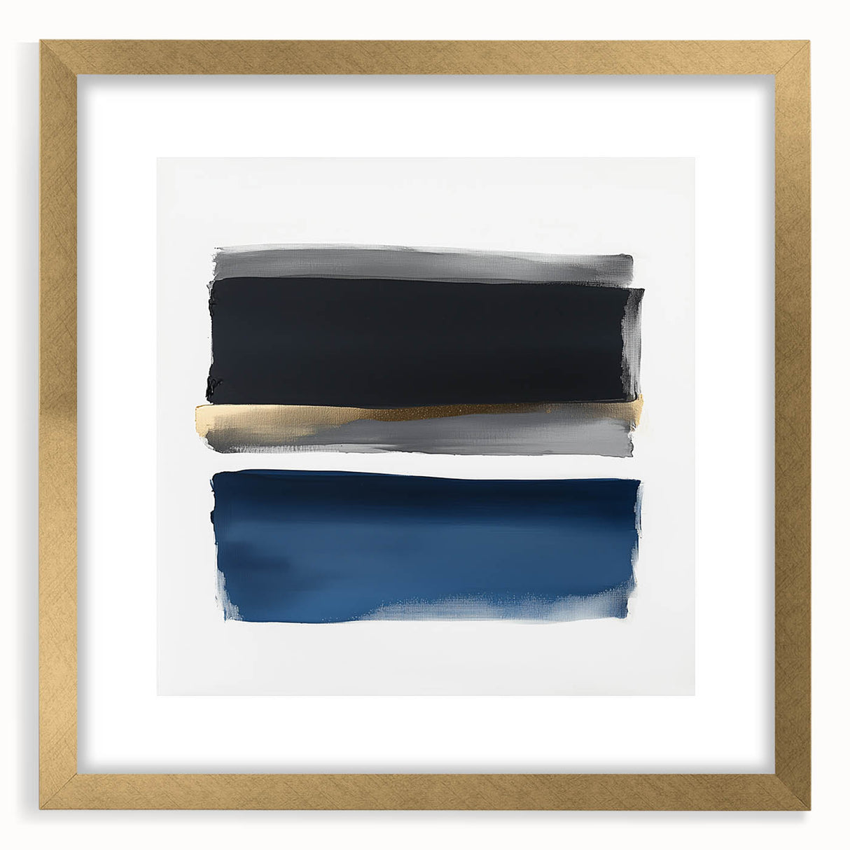 Minimalist Abstract Wall Art – Navy, Gray & Gold Geometric Brushstrokes
