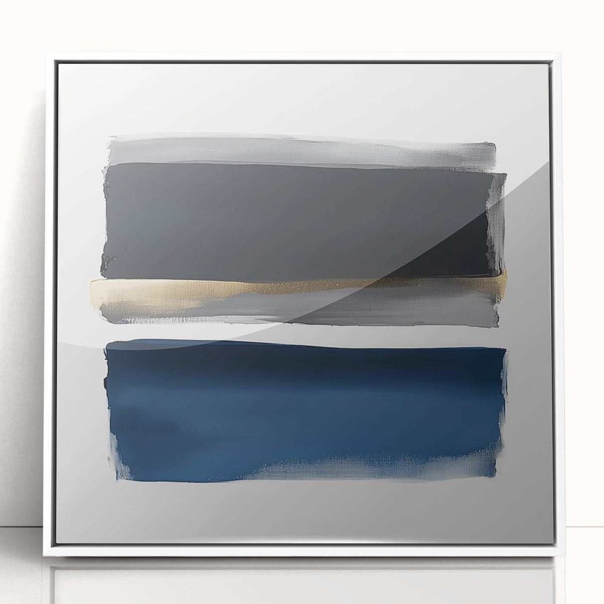 Minimalist Abstract Wall Art – Navy, Gray & Gold Geometric Brushstrokes