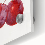 Large abstract wall art featuring assorted fruits in vibrant colors on acrylic glass, ideal for dining room decor.