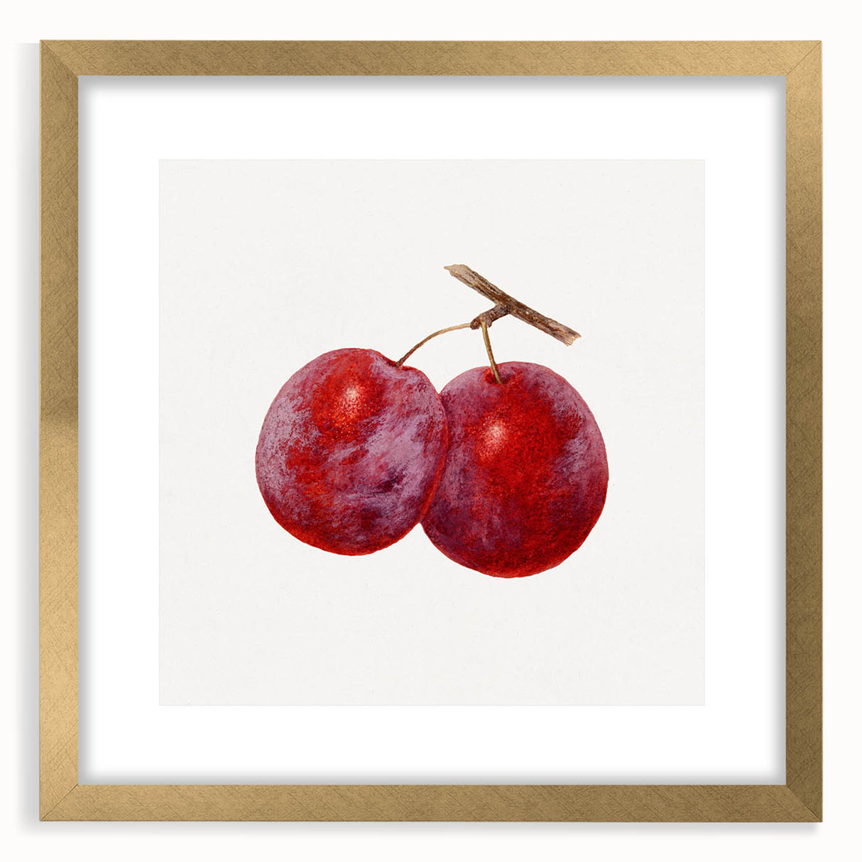 Extra large abstract art print of textured fruits in vibrant colors on a gold-framed canvas, ideal for living room decor.