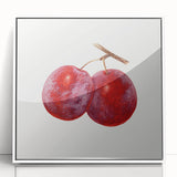 Acrylic print of assorted fruits in vivid colors on a white background, styled in art deco.