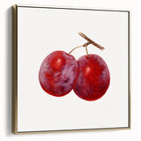Framed canvas featuring a vintage poster of assorted fruits in silver and gold tones, suitable for bedroom decor.