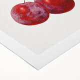 Art deco poster featuring assorted fruits in bold colors on rolled canvas, suitable for dining room decor.