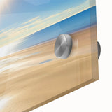 Close-up of a vibrant acrylic landscape artwork depicting serene beaches, showcasing rich colors and intricate details perfect for home decor or office spaces.