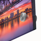Close-up view of a landscape bridge design on acrylic glass, showcasing vibrant colors and intricate details, ideal for home decor enthusiasts and art collectors.
