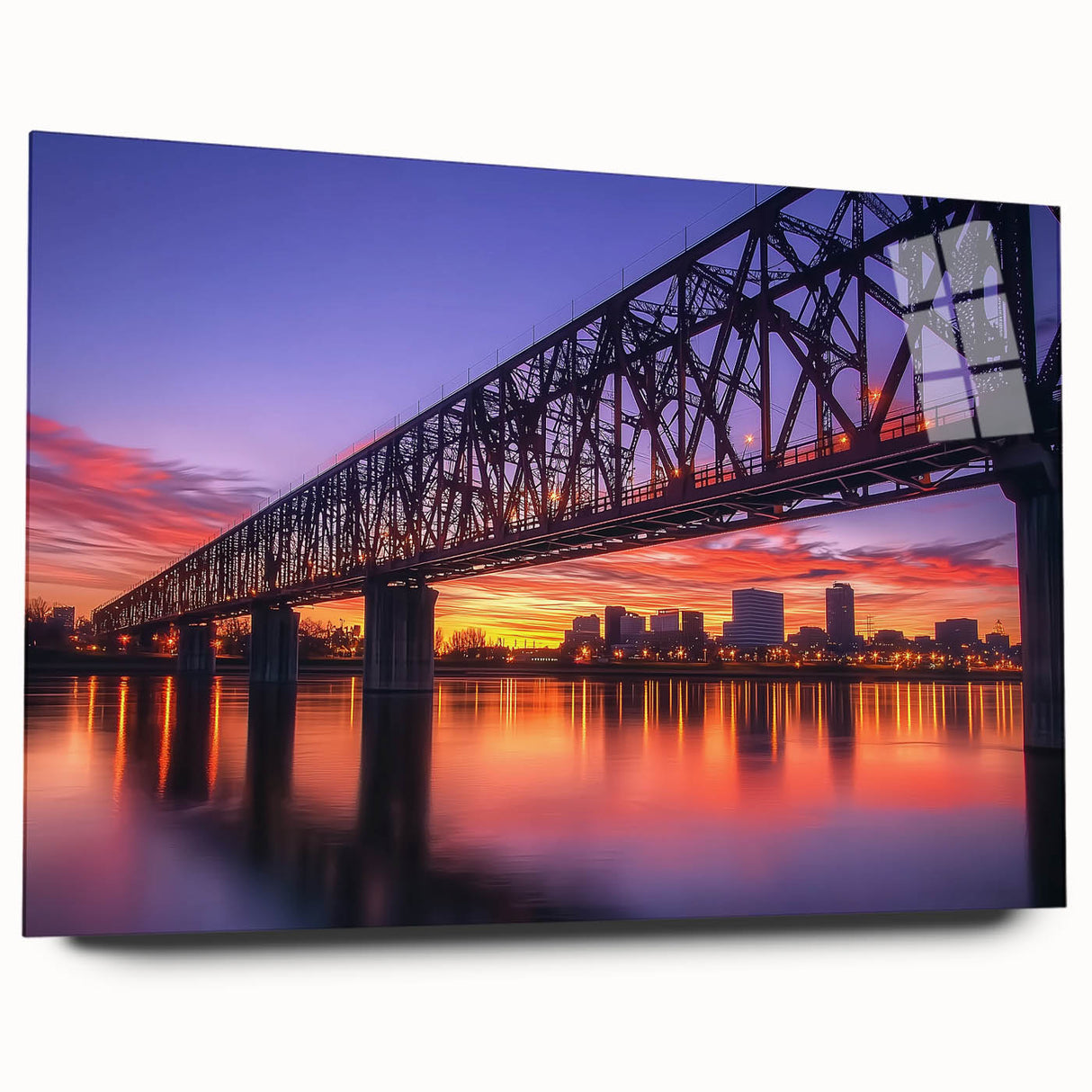 Landscape bridge design crafted from acrylic glass, showcasing a side view without pins, highlighting its sleek lines and modern aesthetic, perfect for contemporary decor.